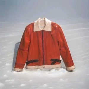 Rote Leder Wildleder Weihnachtsmann Jacke Gr. 3XL schwer Sherpa Bomber Moto warm - Bild 1 von 18