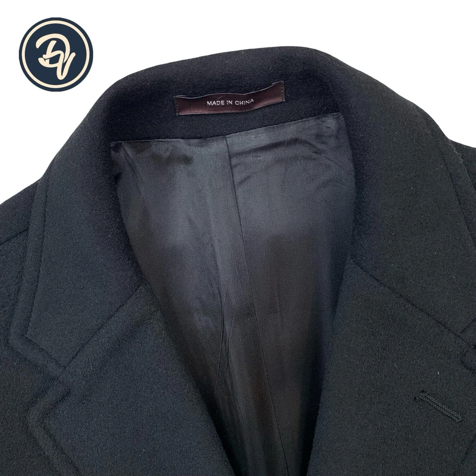 MInt! 44 L Hart Schaffner Marx Solid Black Wool & Cashmere  Over Coat - Image 1 of 4