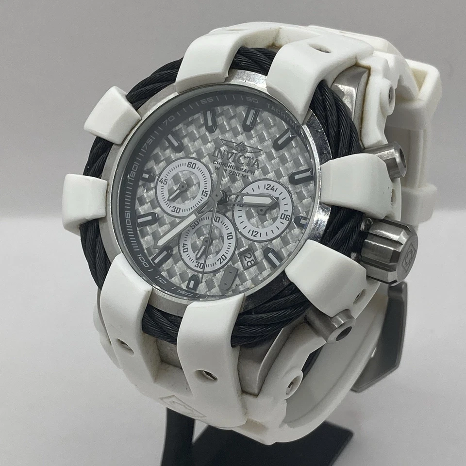 Invicta 23857 Bolt Sport男士腕表白色硅胶表带银色表盘全新电池 — 第 1/4 张图片