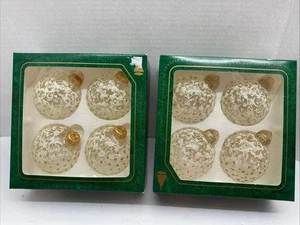 2 Boxes 8 Vintage Krebs Glass Victorian Christmas Ornaments Lacy Gold Glitter - Picture 1 of 6