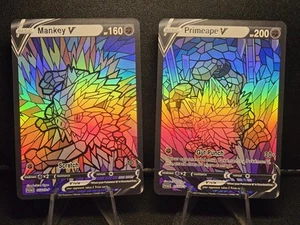 Primeape & Mankey CUSTOM Stained Glass Holo Cards -Display Only - Picture 1 of 5