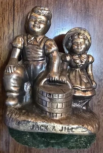 5" Vintage Jack and Jill goldfarbene Bronzeguss Metall noch Bank * fehlende Tür * - Bild 1 von 8