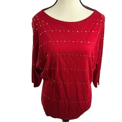 New York & Company Sweater Womens Size M Red Gold Studded Dolman Sleeve Pullover - Image 1 of 4