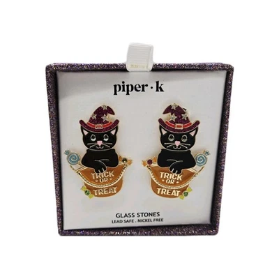 Tazón de truco o trato de Halloween con pendientes de esmalte de gato negro Piper K caja de regalo Foto 1 de 4