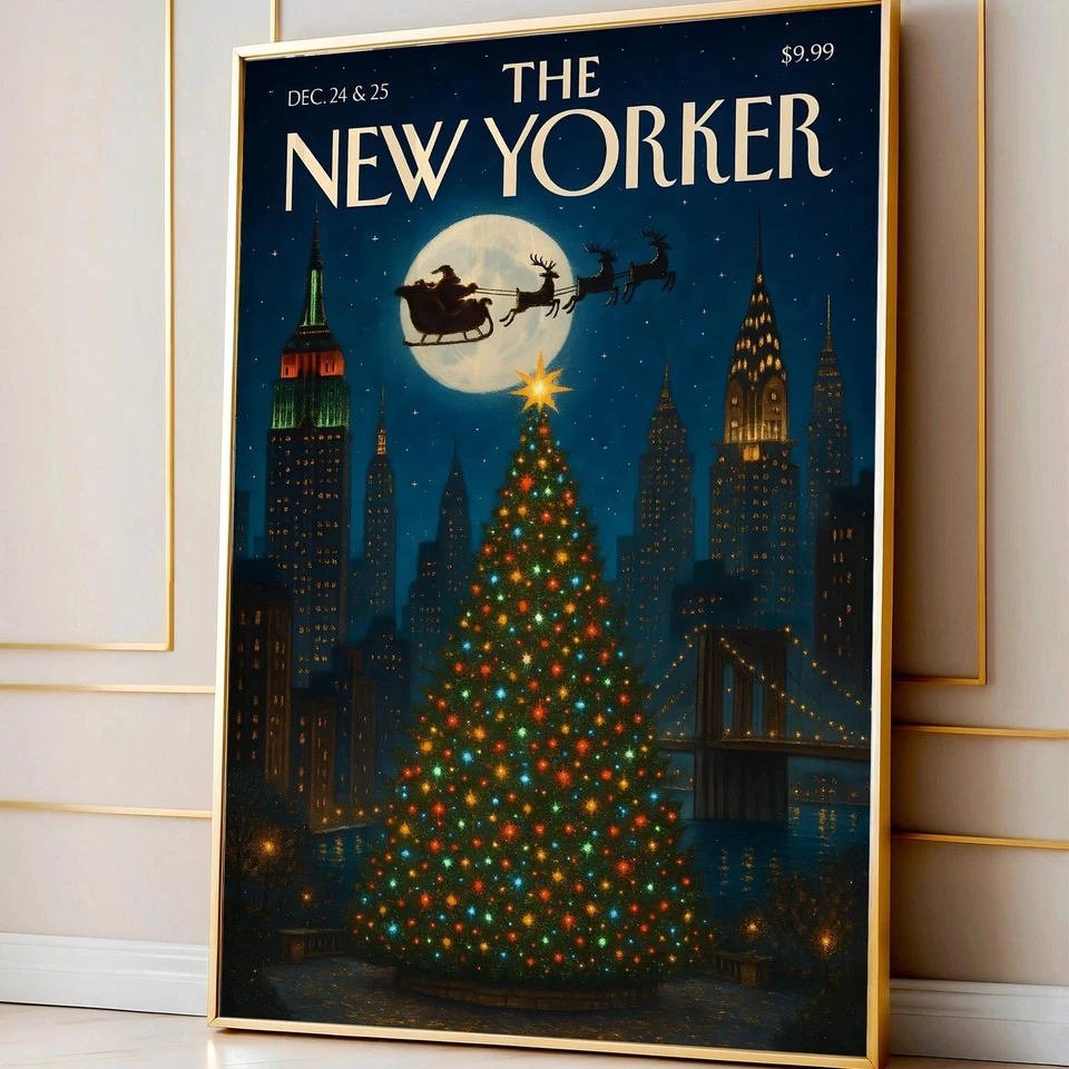 Santa Sleigh Over NYC Poster – Vintage New Yorker Christmas Cover Art Print - Image 1 of 4