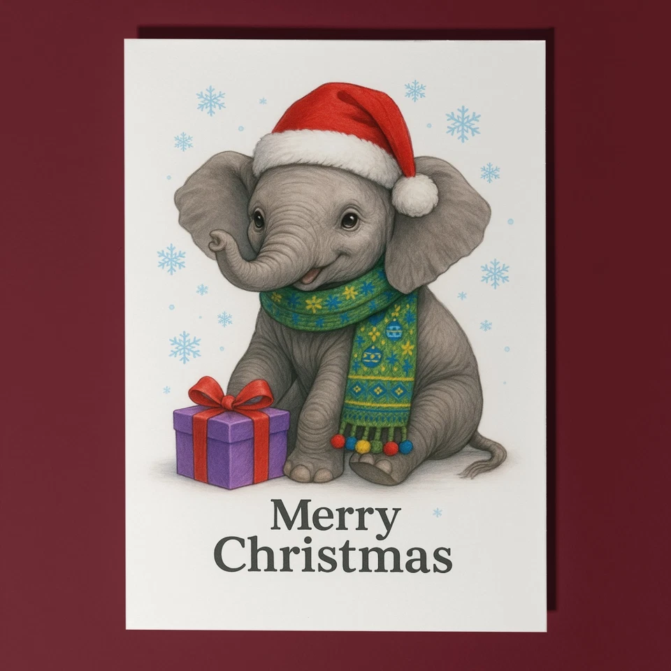 SMART JESTER Santa’s Little Elephant Merry Christmas Premium Card & Envelope - Personalised