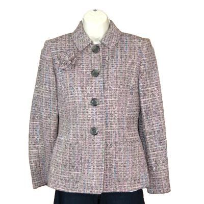 Tahari Arthur S. Levine Pink/Brown Tweed Jacket Lined Size 2 Petite* - Image 1 of 4