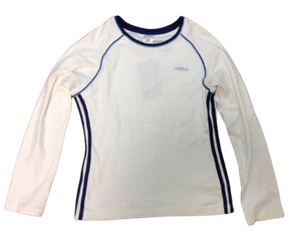 Damen Adidas Satin LS Top 235427 Langarm weiß blau 2006 100% Baumwolle Shirt - Bild 1 von 2
