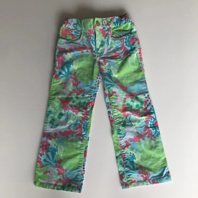 Lilly Pulitzer Niñas Talla 4 Azul Agua Multicolor Pana Pantalones Vaqueros Foto 1 de 4