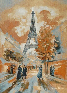26" WALL JAC. WOVEN TAPESTRY Paris - Eiffel Tower EUROPEAN IMPRESSIONIST PICTURE - Picture 1 of 1