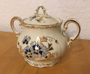 Zsolnay Hungary Zuckerdose m. Deckel Kornblume Cornflower Porzellan TOPP RAR - Bild 1 von 4