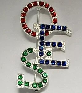OES - Crystal Overlap Letters Lapel Pin/Broach - SILVER TONE Eastern Star - Picture 1 of 4