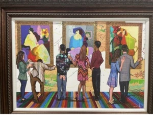 MARCUS GLENN Embellished Giclee PAINTING “stepping Out Of The Gallery” - Picture 1 of 3