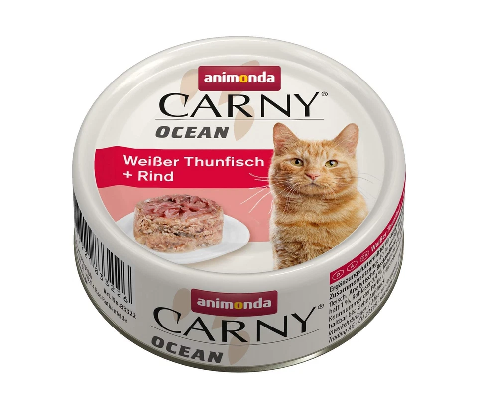 Ocean Katzenfutter Nassfutter für Katzen Weißer Thunfisch + Rind 12 x 80 g - Bild 1 von 1