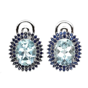 Summer 925 Silver Earrings Oval Sky Blue Topaz 9x7mm Sapphire Gemstone - Picture 1 of 9