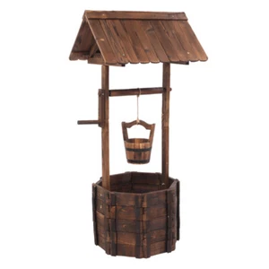 Outdoor Wooden Wishing Well Bucket Flower Plants Planter Patio Garden Home Decor - Picture 1 of 24