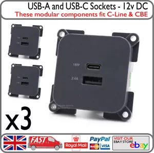 C-Line 12v USB-A USB-C Charging Socket Fits CBE Campervan Boat Horsebox x3 CL2.9 - Picture 1 of 7