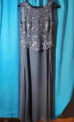 Vestido J Kara Largo de Gasa Marinella Cuentas Lentejuelas Talla 12P Formal Baile de graduación Gris Foto 1 de 4
