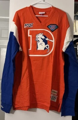 NWOT Mitchell & Ness Denver Broncos 2XL Camisa de manga larga / Jersey Foto 1 de 4