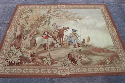 Vintage Hand Made French Design Original Wool Brown Aubusson Tapestry 165x141cm - Image 1 of 4