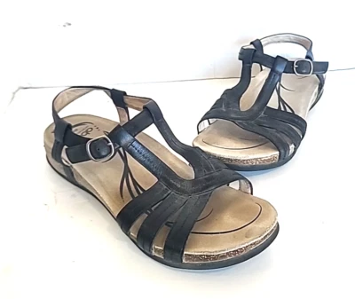 Abeo Womens 9 Sandals Black Leather Wedge Ankle Strap Comfort B.I.O. System - Image 1 of 4