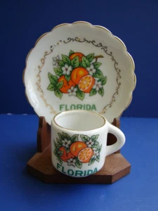 Vtg Miniature 3 1/8" Cup And Plate Saucer Florida Oranges Carrib Souvenir - Picture 1 of 5