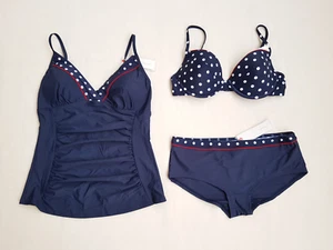 Esprit 3-tlg. Bikini-Set Tankini BH Top Oberteil DE 40/80A + Hose 38 blau NEU - Bild 1 von 12