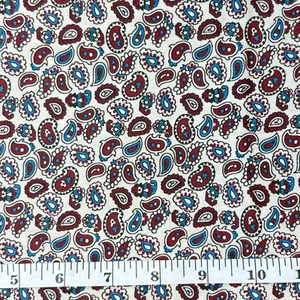 Vtg Paisley Fabric 36" x 36" Piece Tiny Print Red Blue Gray Soft Quilt Craft Sew - Picture 1 of 3