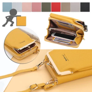 Womens Leather Messenger Zipper Wallet Credit Card Holder Shouder Bag Crossbody - Picture 1 of 20