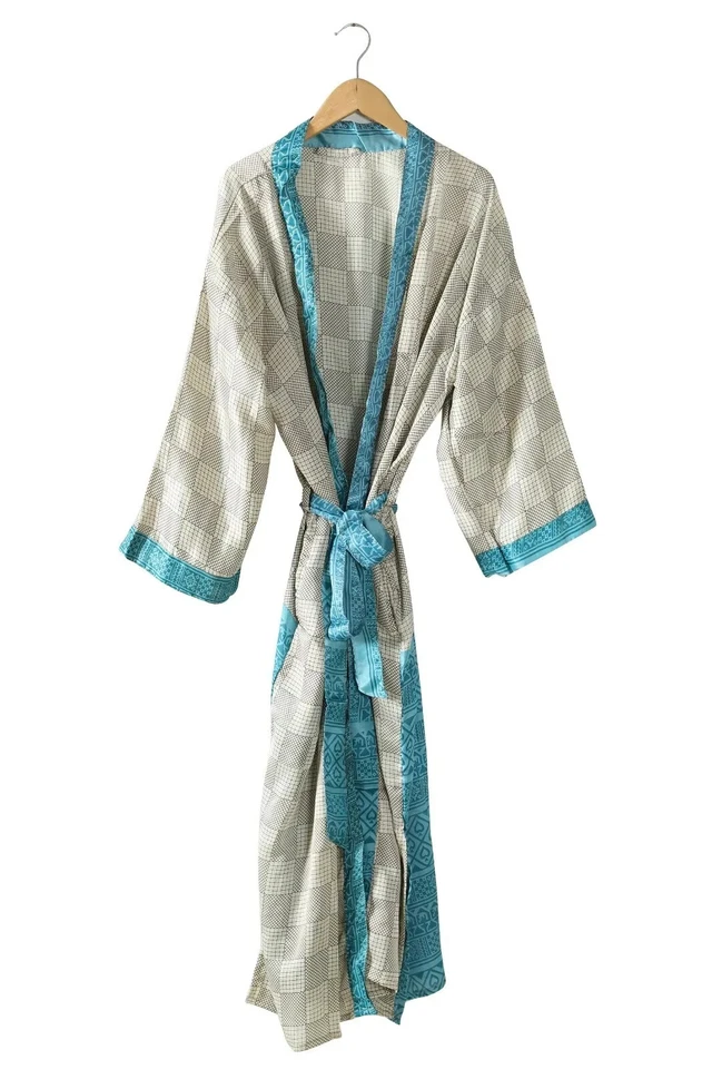 Bata sari india ropa de dormir bata ikat albornoz kimono crepé seda camisón bata Foto 1 de 3