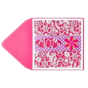 Papyrus "Mom" Laser-Cut Fuchsia Glitter Mother's Day mothers - Picture 1 of 3