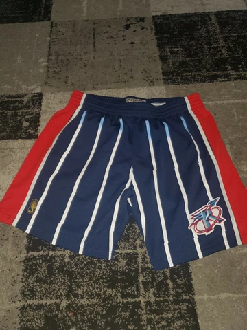 New NBA Houston Rockets Mitchell & Ness Hardwood Classics Logo Swingman Shorts Cover