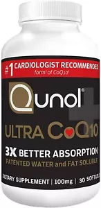 Qunol Ultra CoQ10 100mg, 3x Better Absorption Patented Water and Fat Soluble - Picture 1 of 5