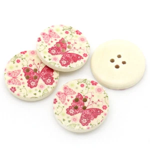 6 jolis boutons de couture en bois peint motif papillon rose 30 mm - Photo 1/3
