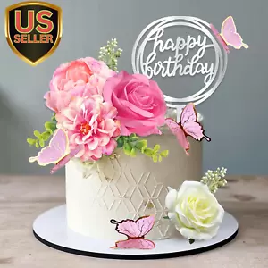 14 PCS Flower Cake Toppers Butterfly Cake Decorations Happy Birthday Cake Top... - Picture 1 of 1