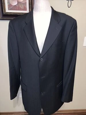 44R Bachrach 3 button made in Italy Black Pinstriped suit coat blazer EUC (L) — 第 1/4 张图片