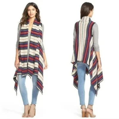 Sam Edelman Stripe Southwestern Elsie Vest Waterfall Hem Shawl Size Small Boho - Изображение 1 из 4