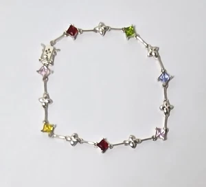 Damen 7" Splitter 925 Tennis Armband Multicolor Edelsteine Blumenförmige Glieder - Bild 1 von 8