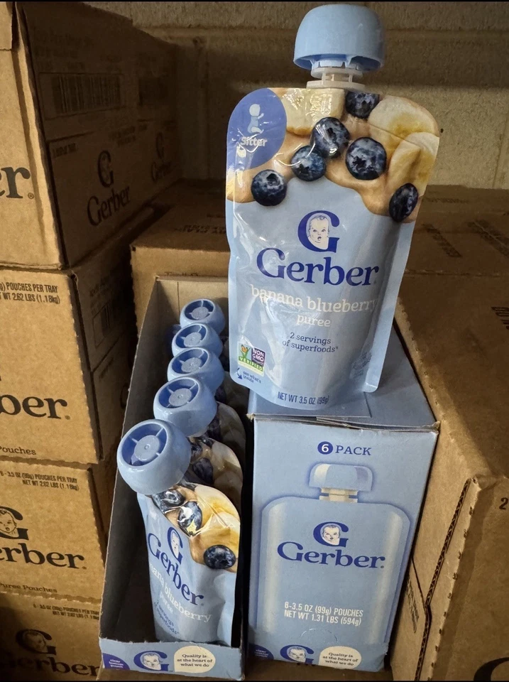 Gerber Banana Blueberry Baby Food Puree 12-Pack 3.5oz Pouches BEST BY 07/31/2026 - Image 1 of 4