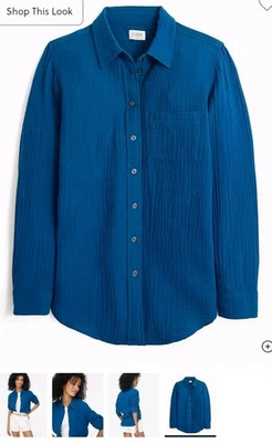 J. Camisa Crew Para Mujer XS Azul Teal Doble Gasa Abotonada Manga Larga Nueva con Etiqueta Foto 1 de 4