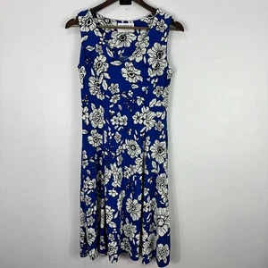 Julian Taylor Dress 10 Blue White Floral Fit Flare Mod Retro Garden Party Boho - Picture 1 of 5