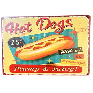 Vintage Style Hot Dogs Metal Wall Sign Diner Restaurant Decor Rustic - Picture 1 of 3
