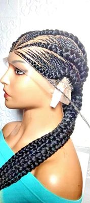 编织假发 大号黑色 Cornrow Braids。 全蕾丝婴儿头发。 柠檬水辫子 — 第 1/4 张图片