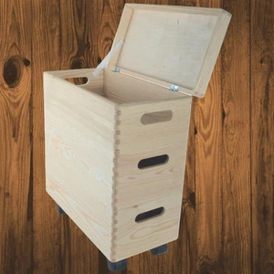 3 Tier Wooden Storage Crate Unit Stack Lid Wheels Handles Pine Unit 40x20x45cm - Picture 1 of 12