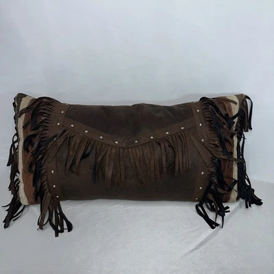Carstens Inc Southwestern Brown Suede Fringed 25”x14" Throw Pillow - Image 1 of 4