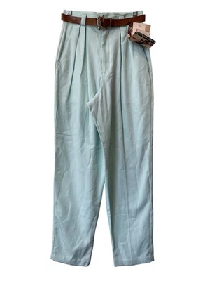 Pantalones de tiro alto con cinturón Lord Isaacs vintage años 90 talla 6 azul aguamarina stock muerto NUEVO Foto 1 de 4