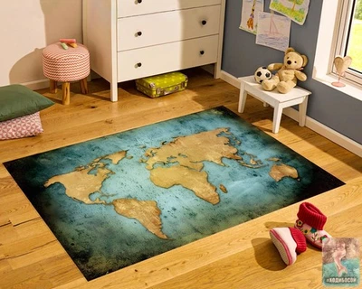 World Map Rug, Map Decor, Earth Room Decor, Office Rug, Living Room Rugs, Hall - Image 1 of 2