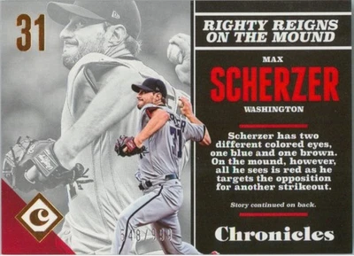 2017 Panini Chronicles #28 Max Scherzer SP #d /999 Washington Nationals - Image 1 of 2