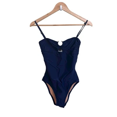 J Crew Factory Navy Blue Gold Ring Cut Out One Piece Women Sz XS Removable Strap - Image 1 of 4