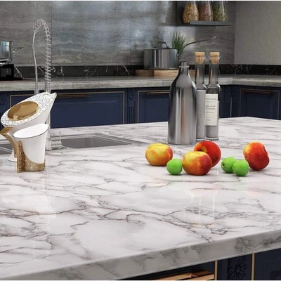 Papel de mármore branco cinza tamanho grande 160 x 36 polegadas para bancadas à prova d'água com... - Imagem 1 de 4